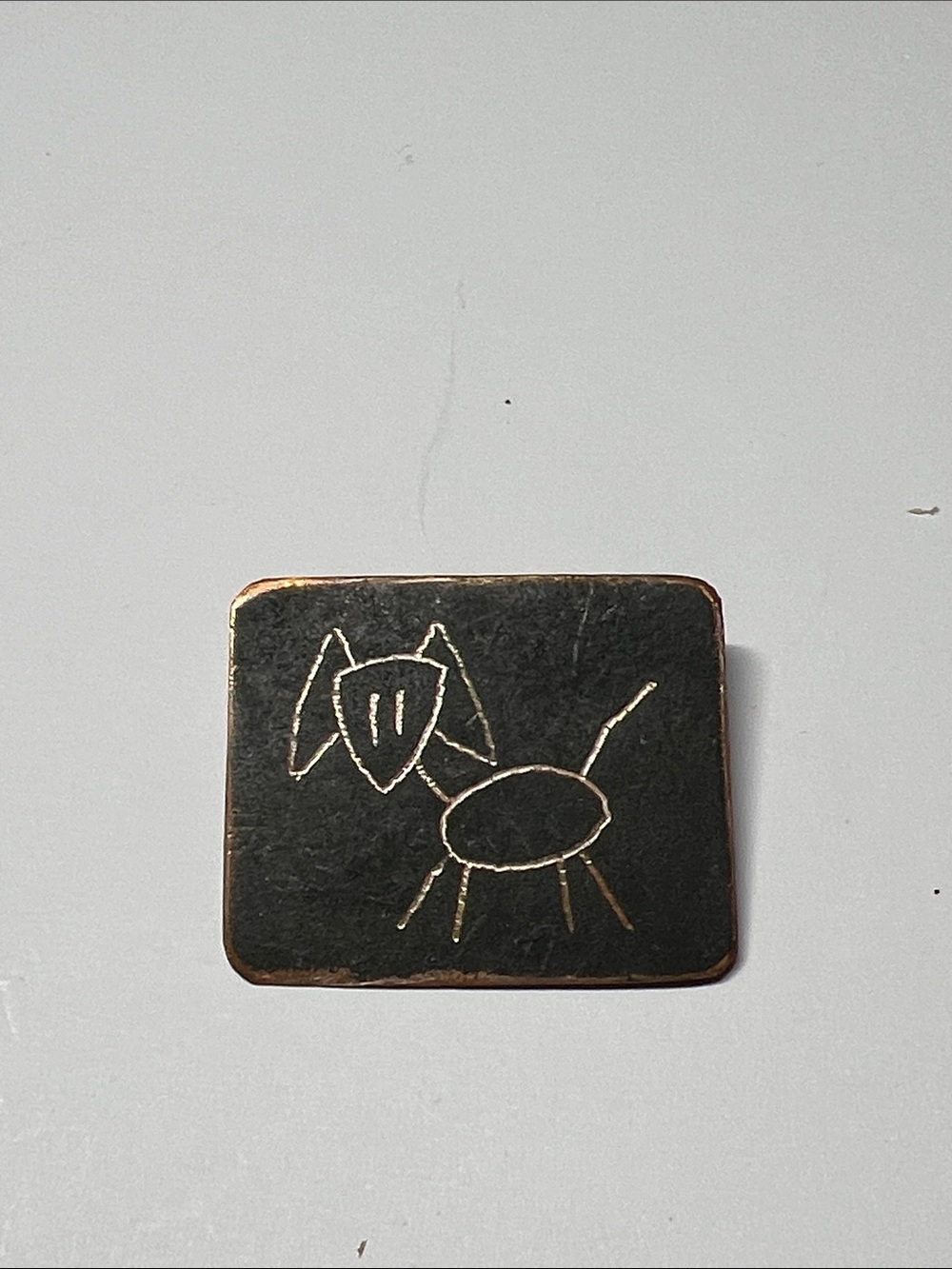 Vintage Handcrafted Copper etched dog brooch